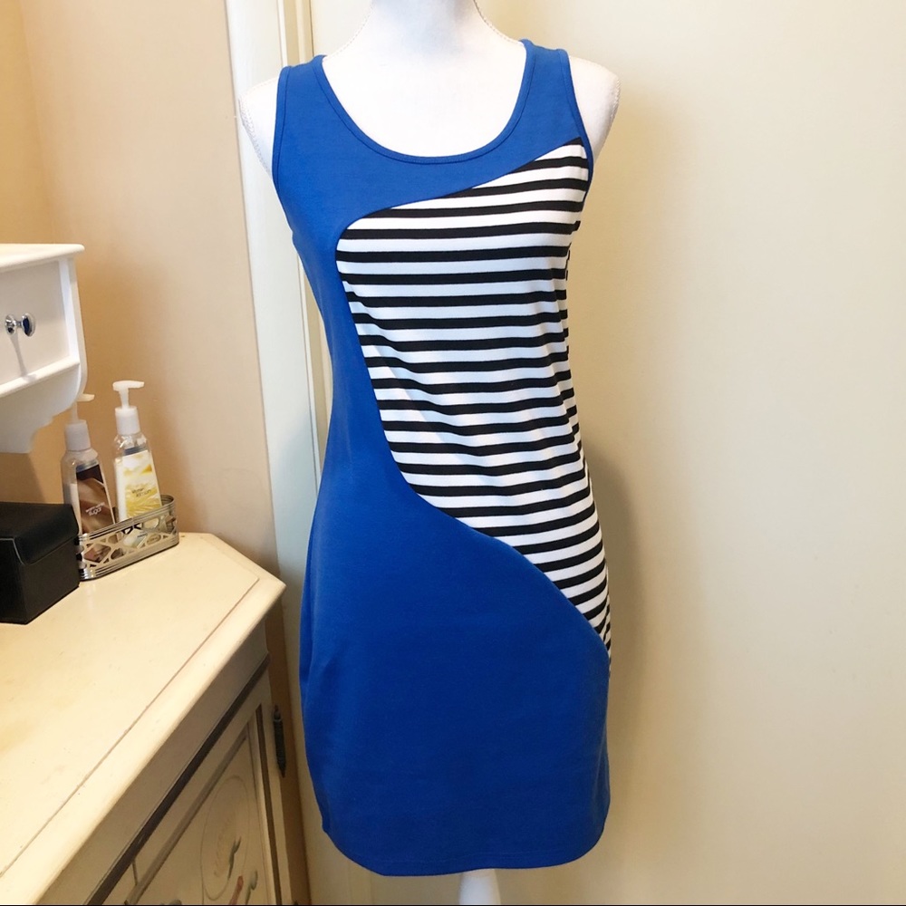 •Millenium Blue and Black & White Striped Dress•